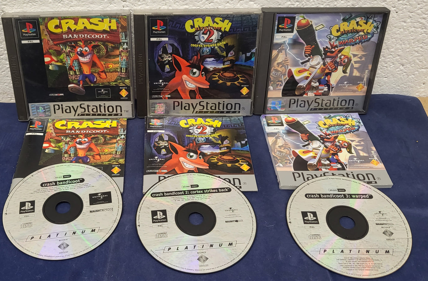 Crash Bandicoot 1 - 3 Platinum Sony Playstation 1 (PS1) Game Bundle