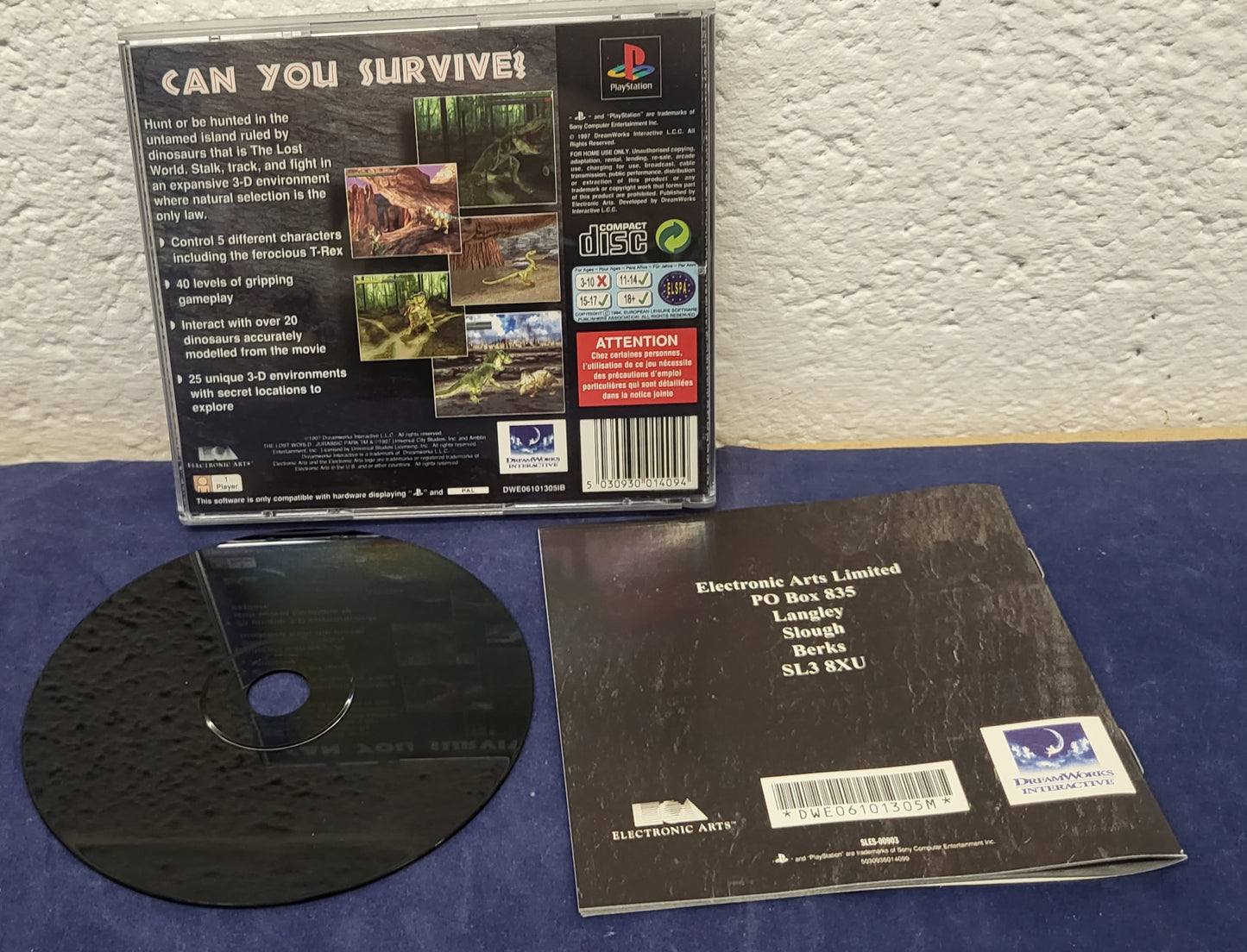 The Lost World Jurassic Park Black Label Sony Playstation 1 (PS1) Game
