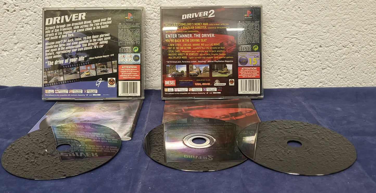 Driver 1 & 2 Black Label Sony Playstation 1 (PS1) Game Bundle