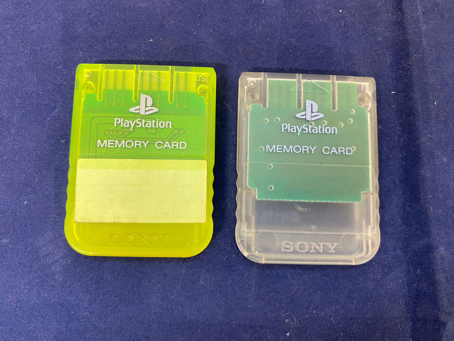 Crystal yellow & Crystal clear 1 MB Memory Card bundle Sony Playstation 1 (PS1)