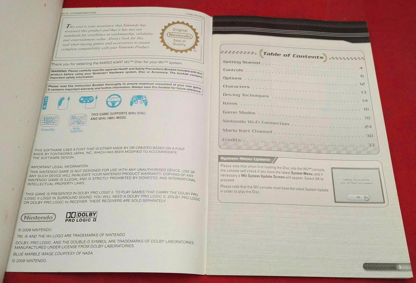 Mario Kart Nintendo Wii Spare Manual Only