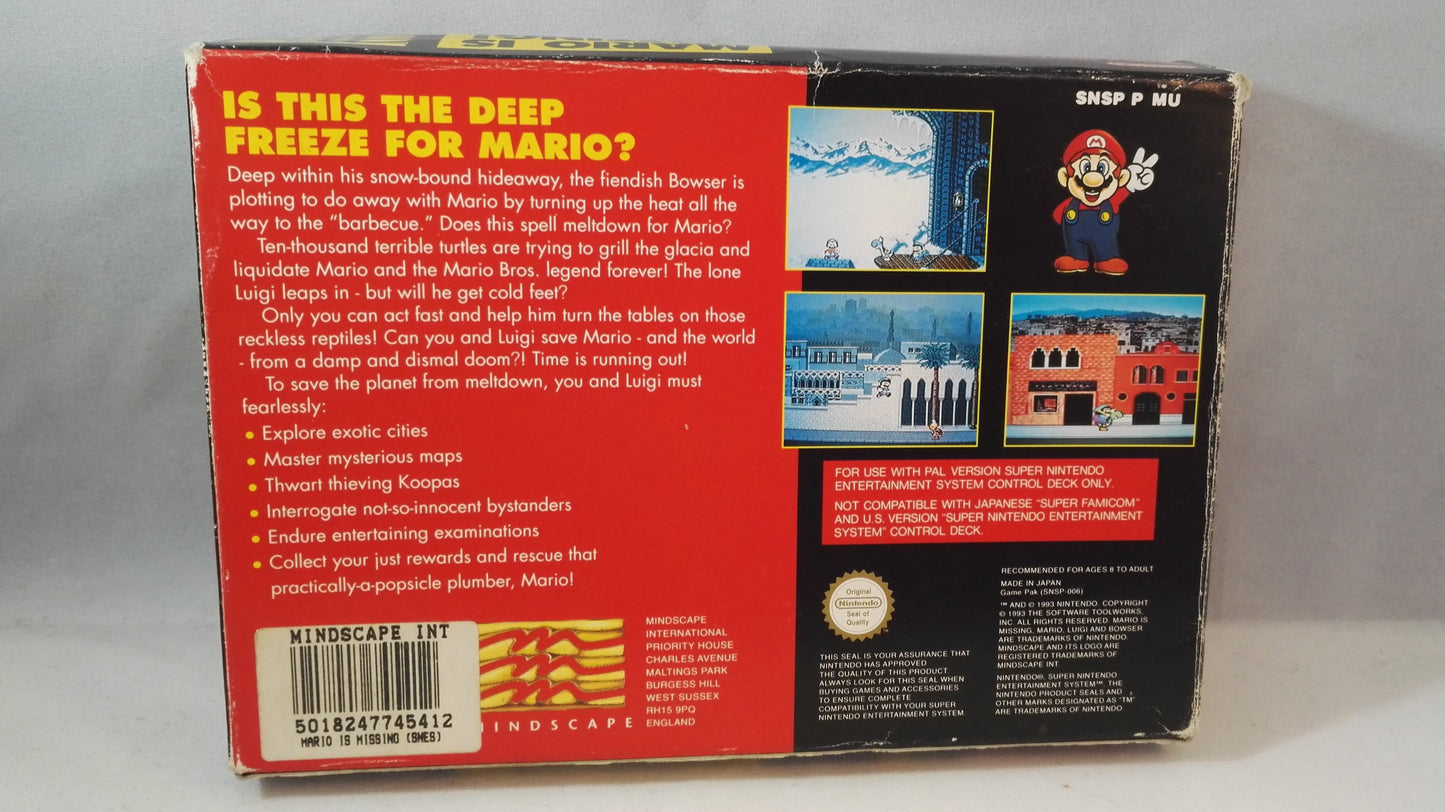 Mario is Missing SNES (Super Nintendo Entertainment System) boxed game
