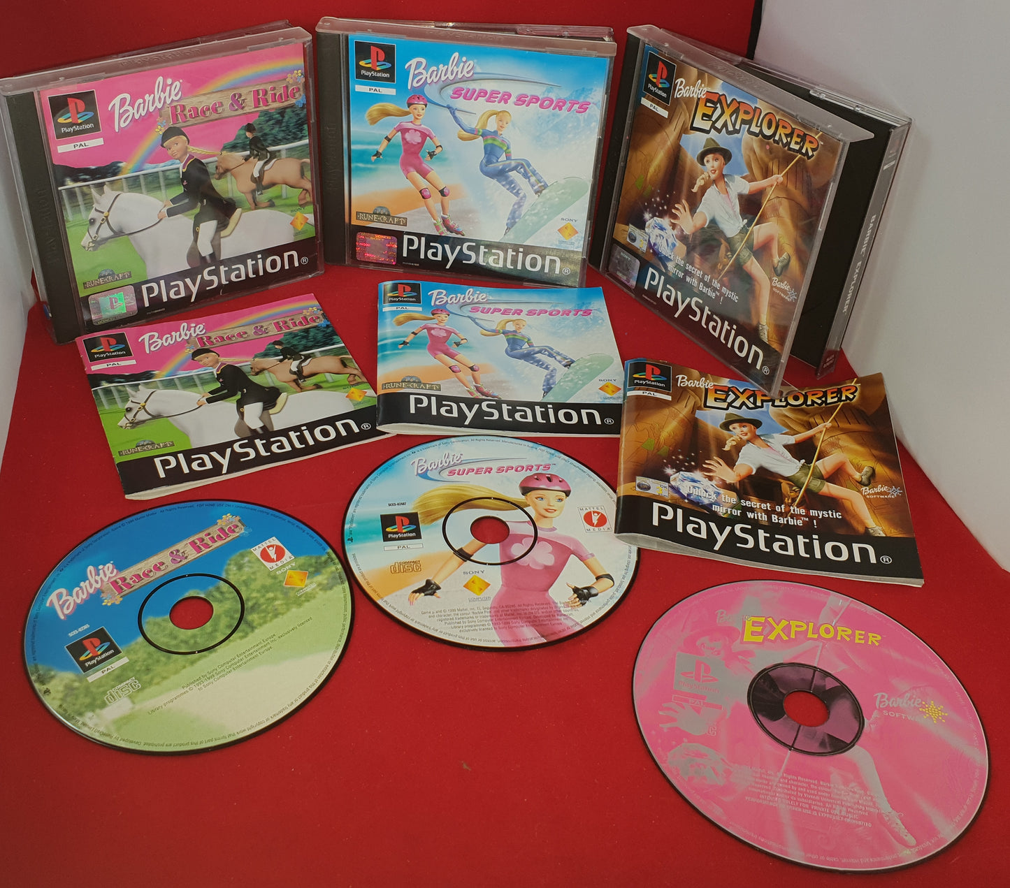 Barbie Race & Ride, Super Sports & Explorer Sony Playstation 1 (PS1) Game Bundle
