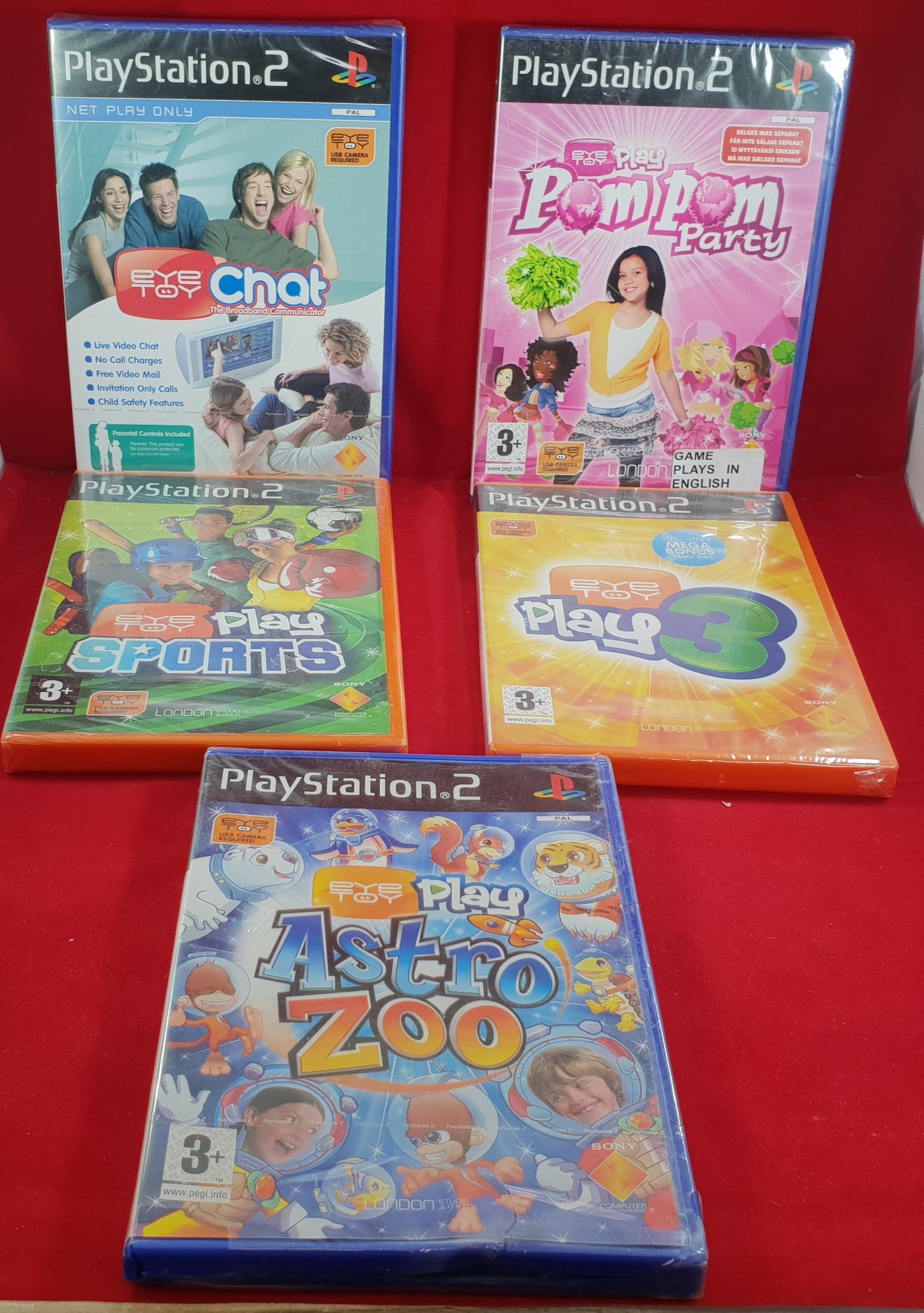 Brand New and Sealed Eye Toy X 5 Sony Playstation 2 (PS2) Game Bundle