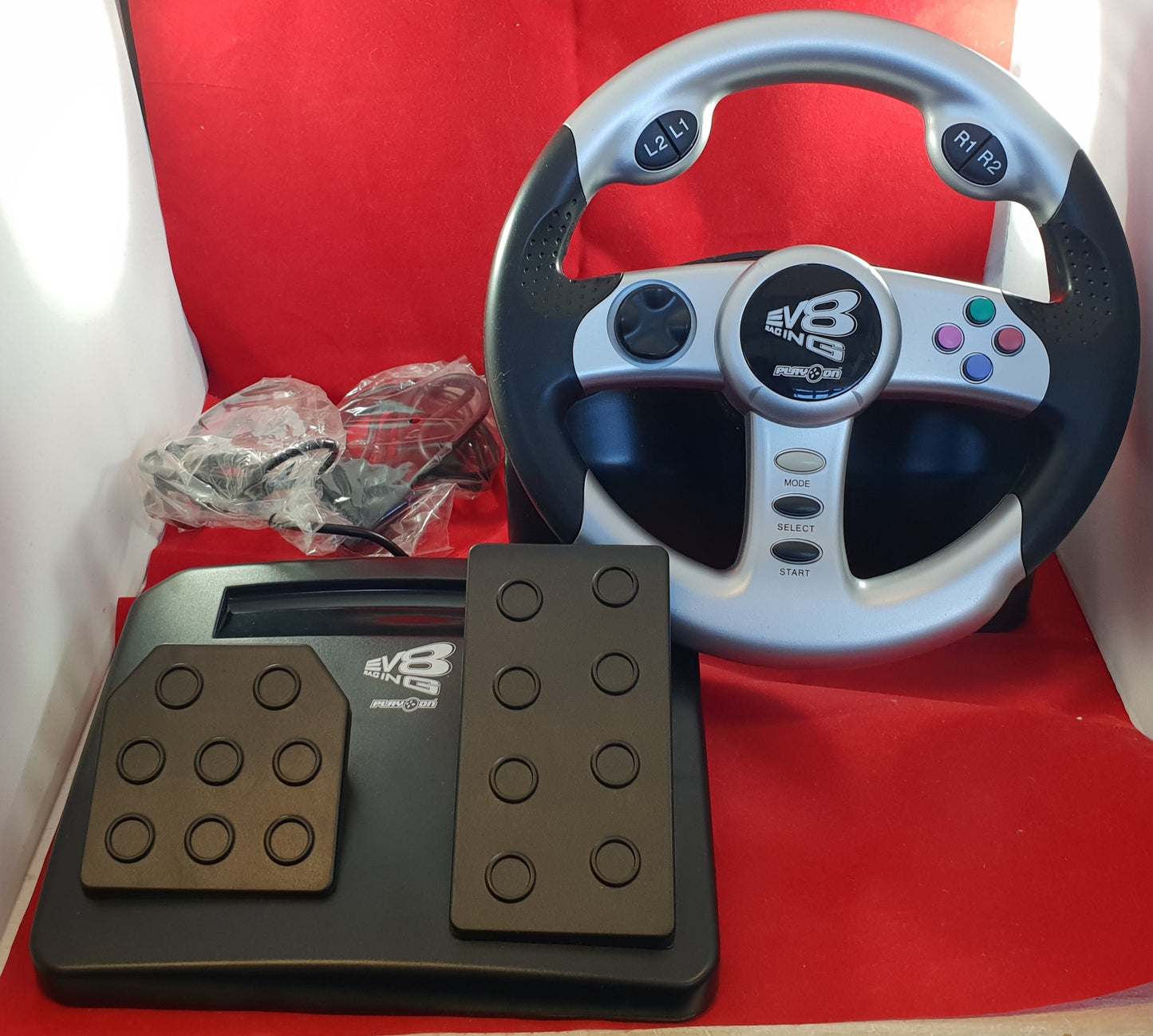 Boxed Play On V8 Racer Racing Wheel & Pedal Sony Playstation 2 (PS2) Accessory
