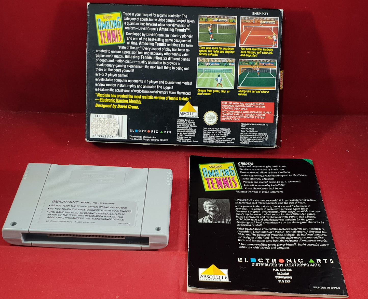 David Crane's Amazing Tennis Super Nintendo Entertainment System (SNES) Game