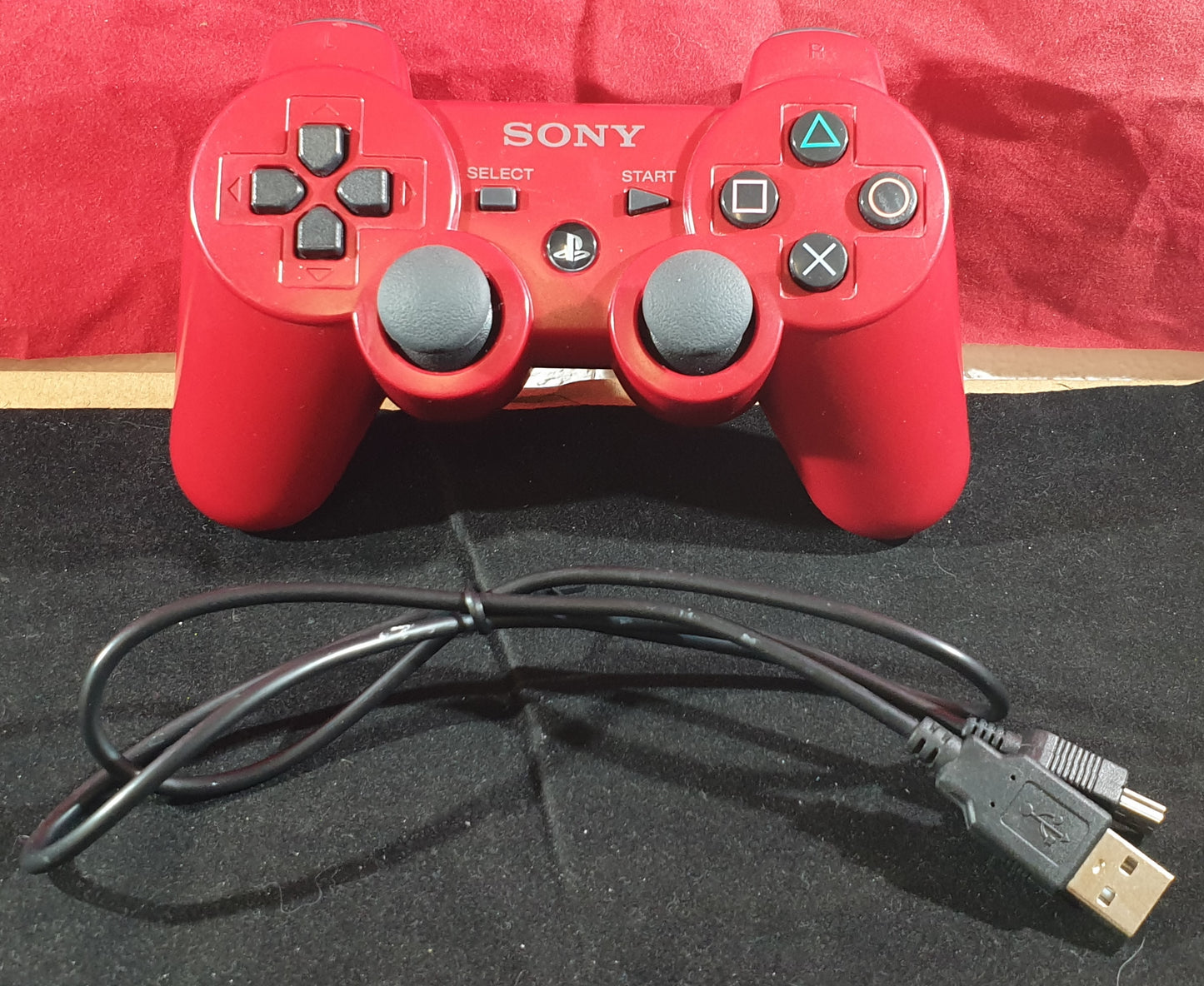 Official Red Sony Playstation 3 (PS3) Controller with Charging Cable Accessory