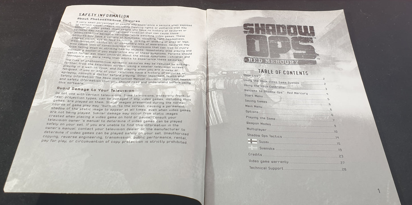 Shadow Ops Red Mercury Microsoft Xbox Game