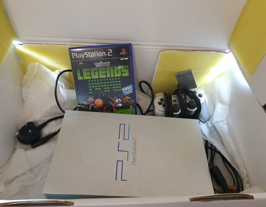 Sony Playstation 2 (PS2) Silver Console SCPH 50003 with Memory Card & Taito Legends in Custom Made Gift Box