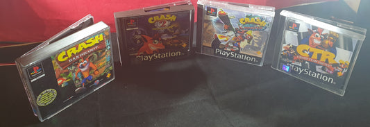 Crash Bandicoot 1, 2, 3, & CTR Black Label Sony Playstation 1 (PS1) Game Bundle CTR has Repro Front Inlay