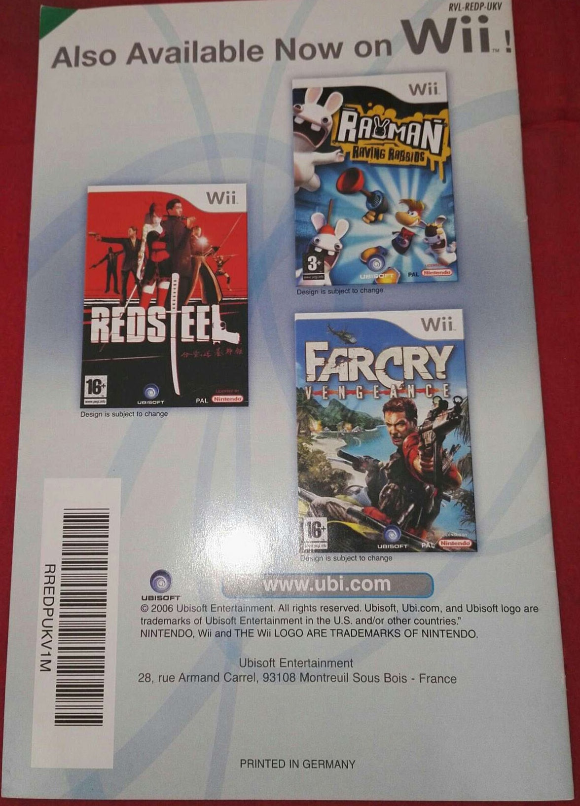 Red Steel Nintendo Wii Spare Manual Only