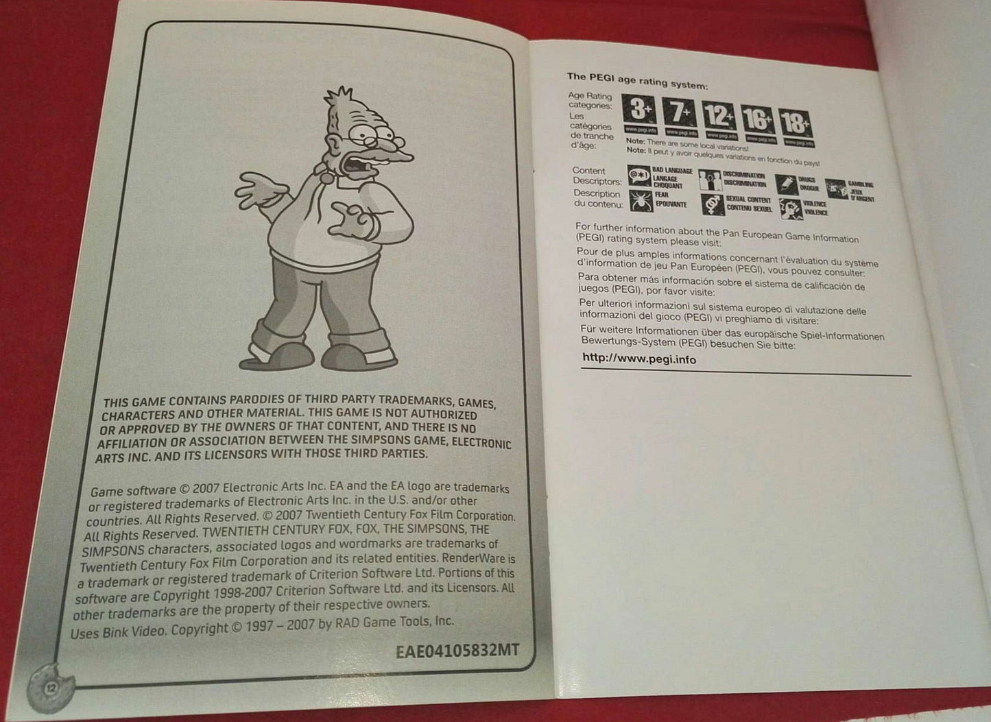 The Simpsons Nintendo Wii Spare Manual Only