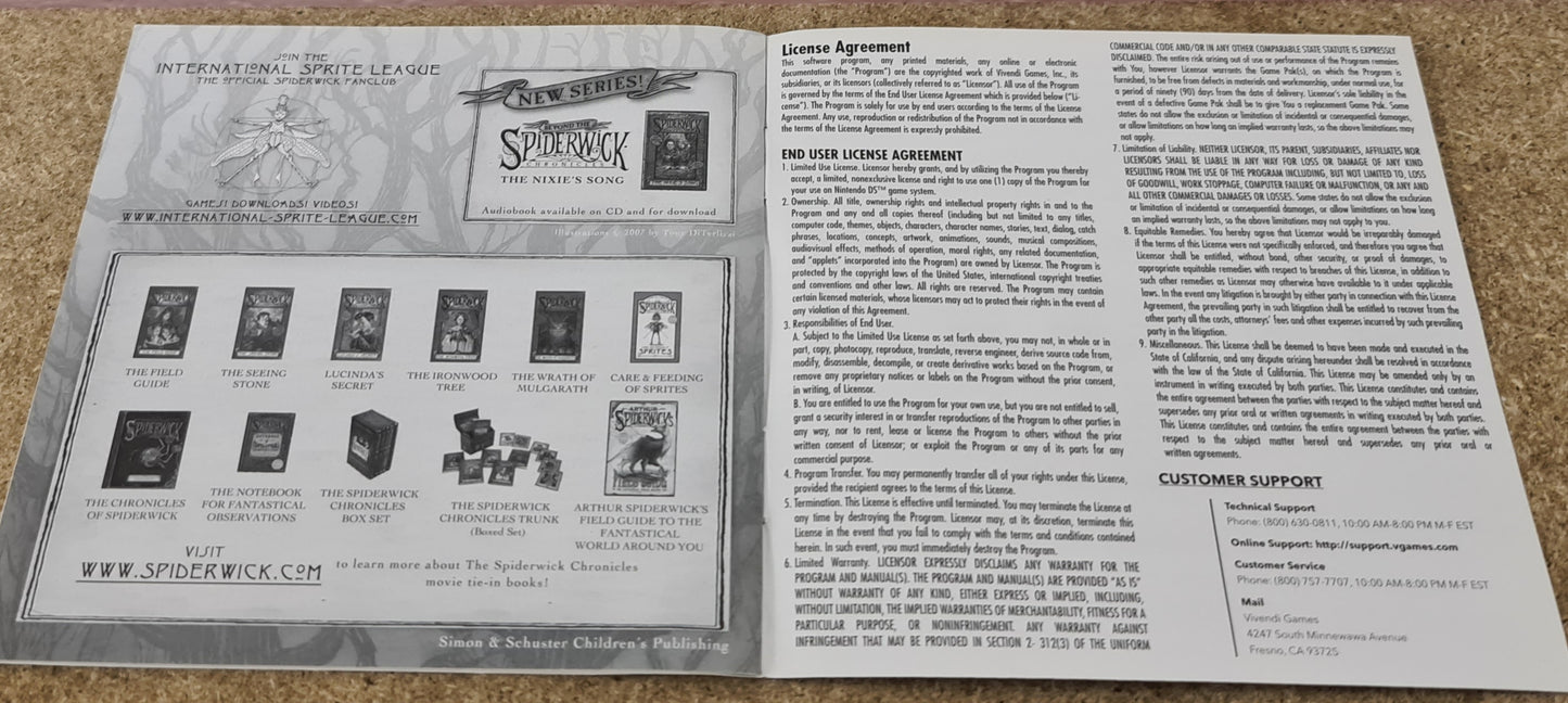 Spiderwick Chronicles with RARE Free Cinema Ticket USA Version Nintendo DS Game