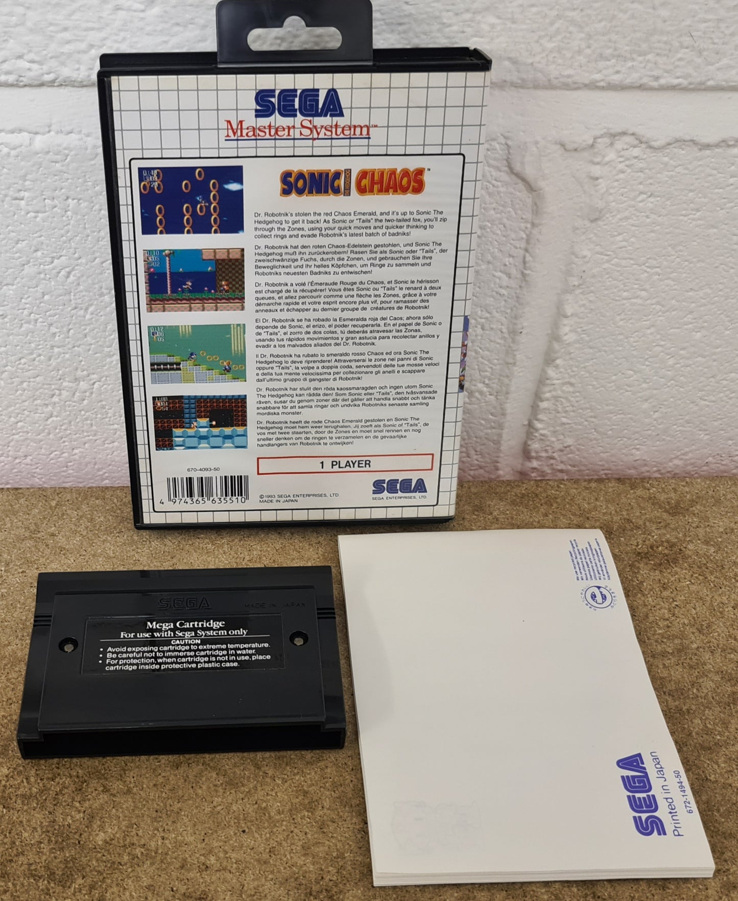 Sonic the Hedgehog Chaos Sega Master System Game