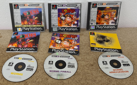 Worms, Pinball & Armageddon Sony Playstation 1 (PS1) Game Bundle