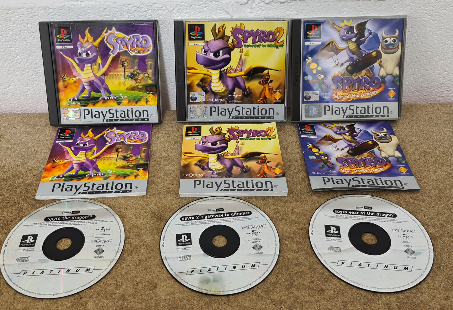Spyro the Dragon 1 - 3 Sony Playstation 1 (PS1) Game Bundle