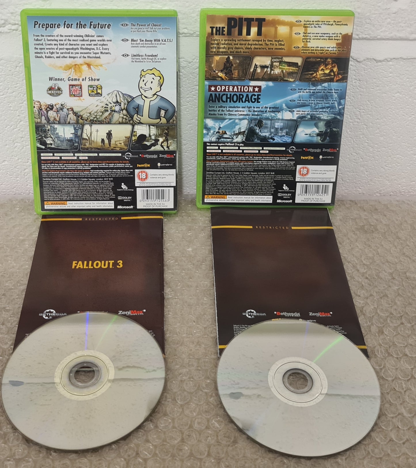 Fallout 3 & Game Add On Pack The Pit & Operation Anchorage Microsoft Xbox 360 Game Bundle