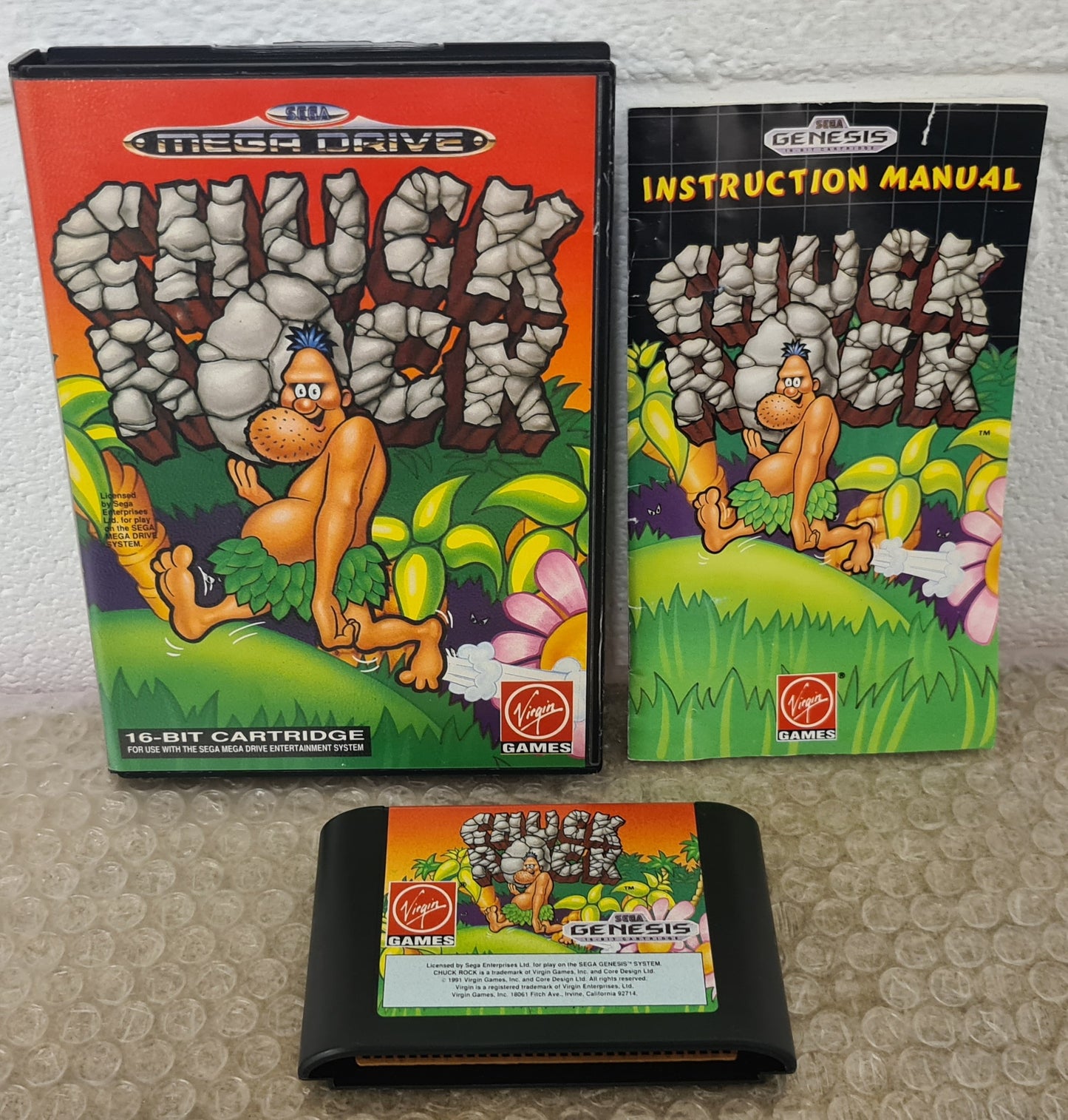 Chuck Rock Sega Mega Drive Game (Genesis Cart & Manual)