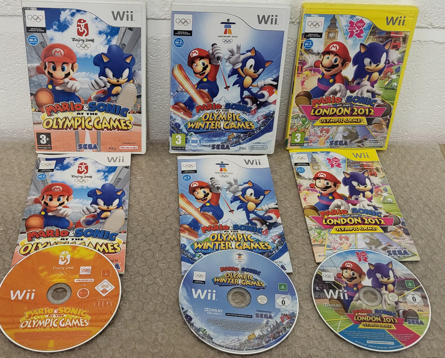 Mario & Sonic Olympic Games X 3 Nintendo Wii Game Bundle
