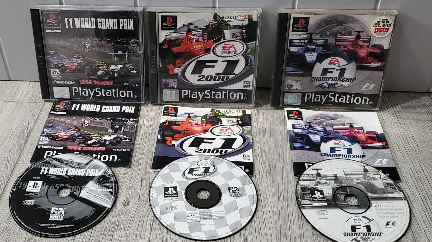 F1 World Grand Prix 99, F1 2000 & F1 Championship 2000 Sony Playstation 1 (PS1) Game Bundle