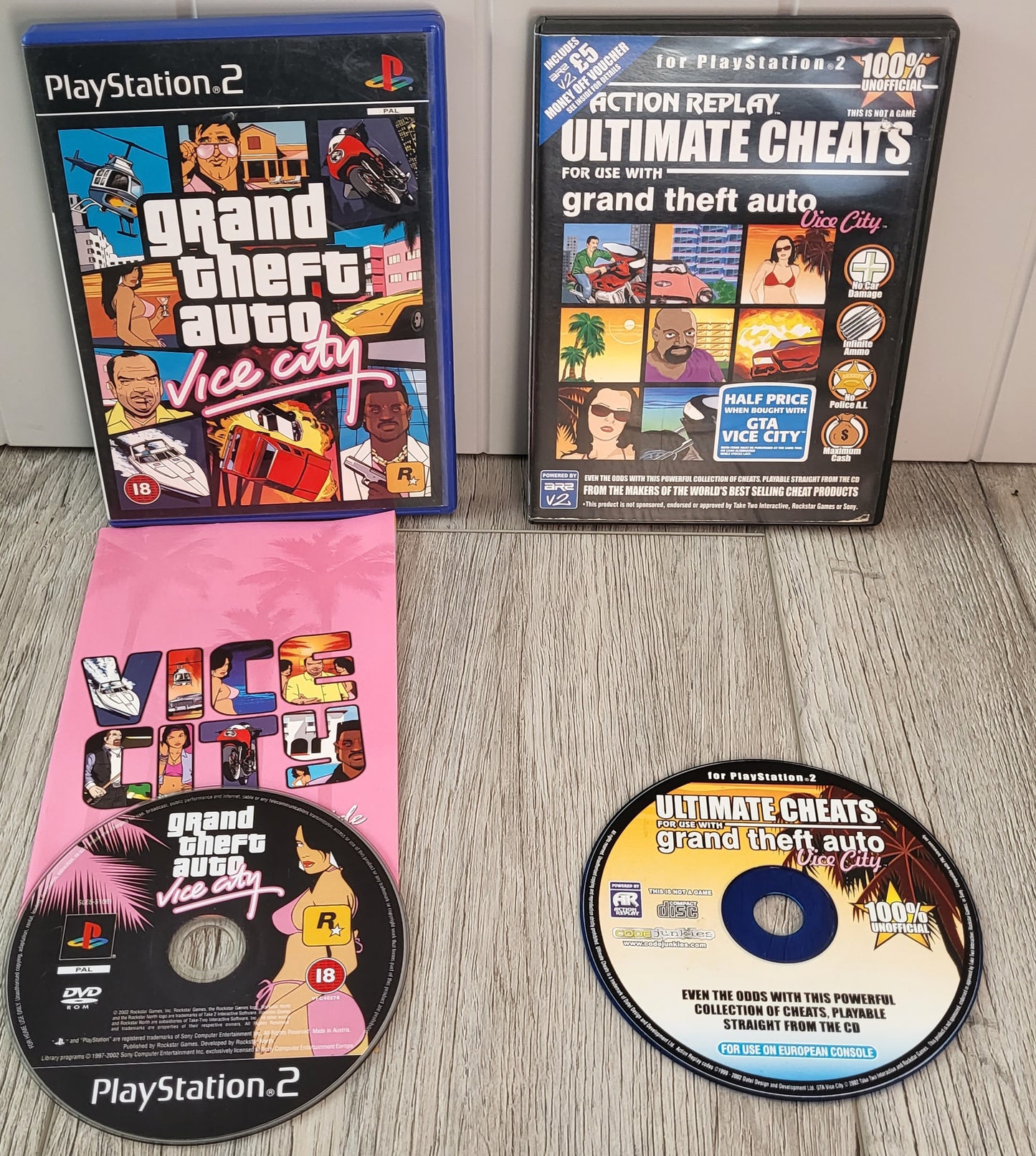 Grand Theft Auto Vice with Action Replay Cheat Disc Sony Playstation 2 (PS2)