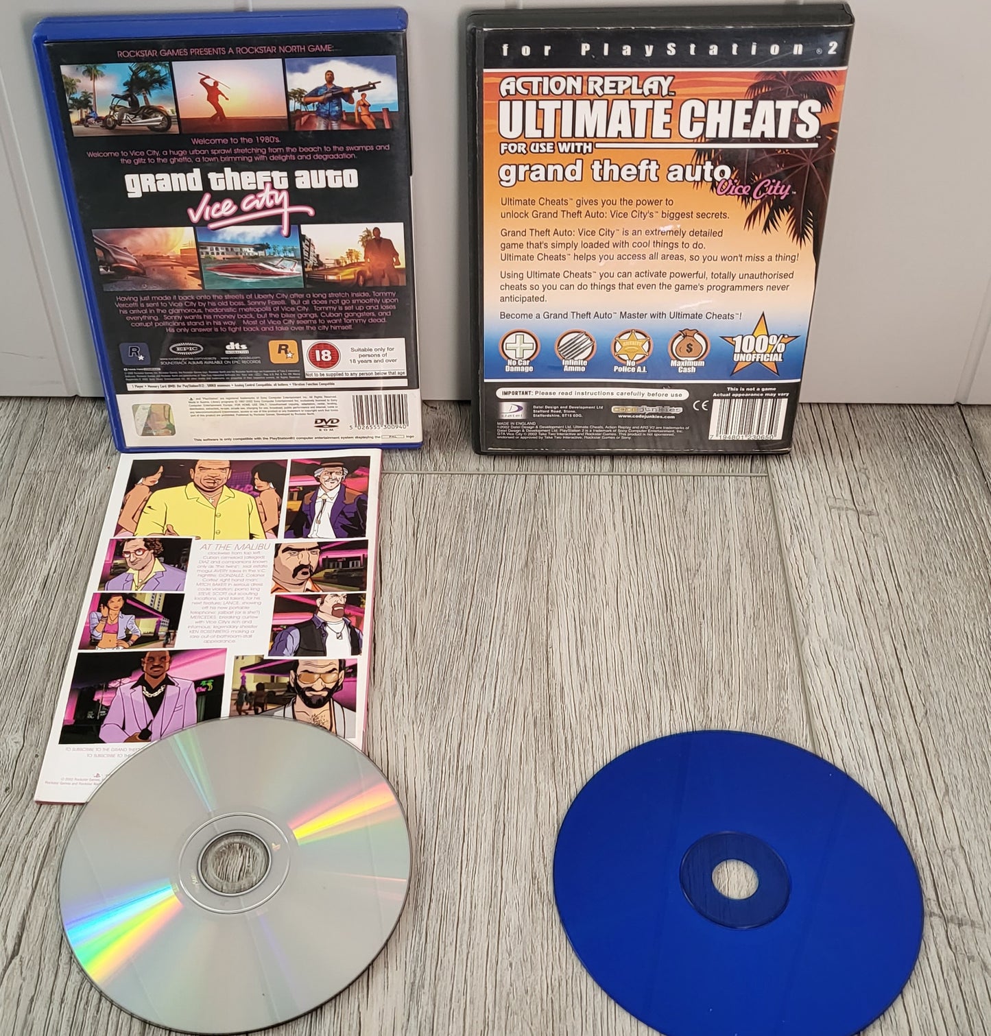 Grand Theft Auto Vice with Action Replay Cheat Disc Sony Playstation 2 (PS2)