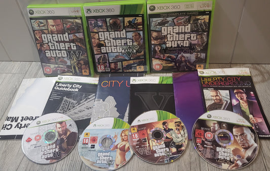 Grand Theft Auto IV, V & Episodes from Liberty City with Maps Microsoft Xbox 360 Game Bundle
